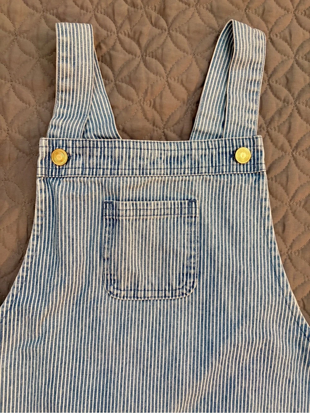Max Studio Blue-Striped Denim Overall Dress with Front Pocket | Girl’s Size 8